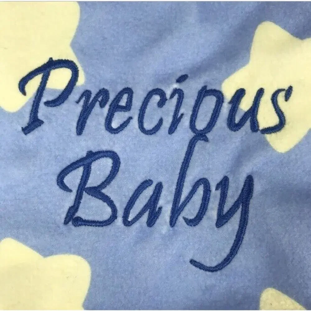 Precious Moments Baby Blanket Bear Plush Lovey Blue Yellow Stars Satin 2014 NWT